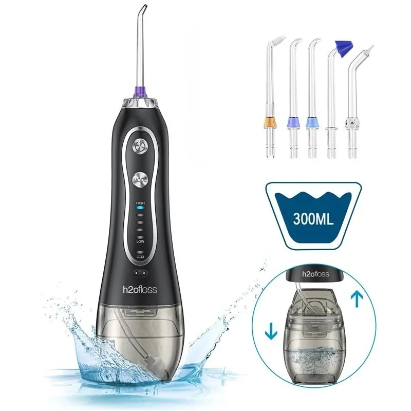 H2ofloss hf-6 dental cordless oral 5 nozzle tips irrigator portable electric water flosser for teeth cleaning health