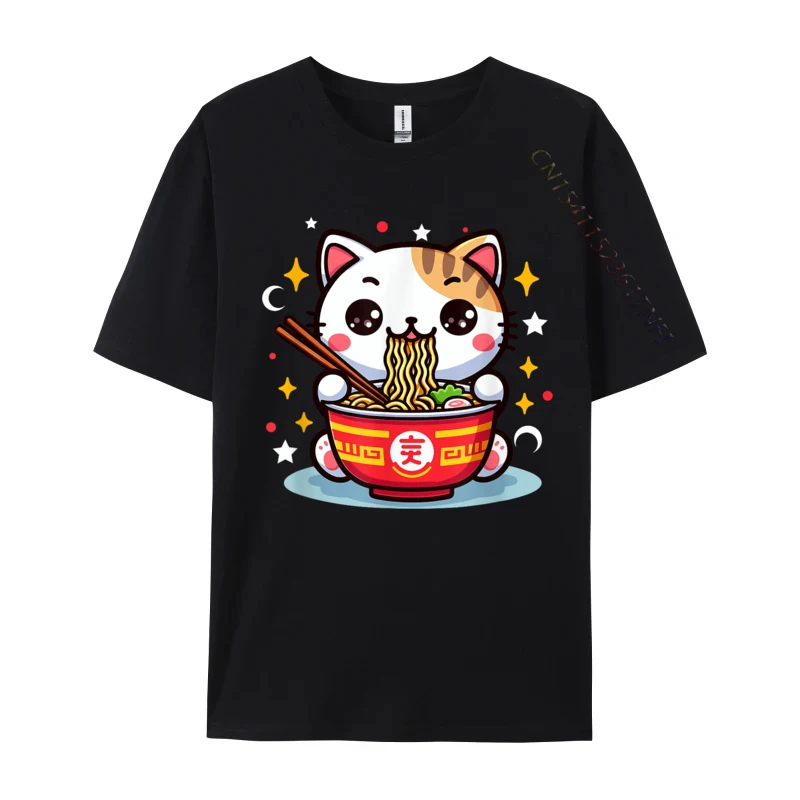 Ramen Noodles Eater Cat Kawaii Ramen Food Lovers Hip hop Cotton Tops T Shirt for Men Fitness Tight Tshirts Party Hip Hop