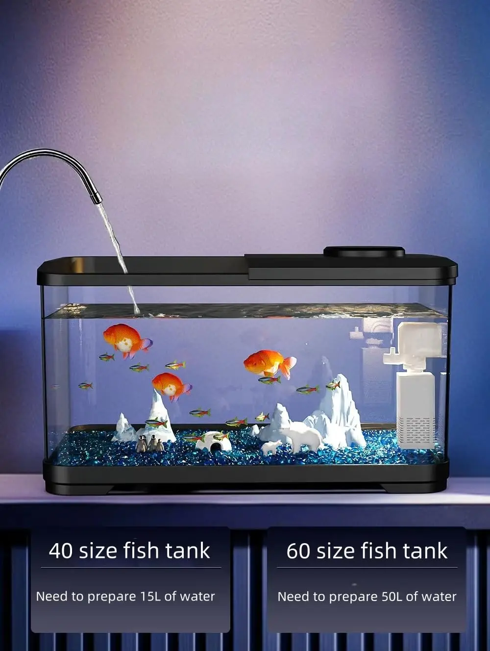 4 Gallon Compact Aquarium Starter Kit With Built In Led Light And Oxygen Pump For Betta Goldfish Shrimp Quick Setup