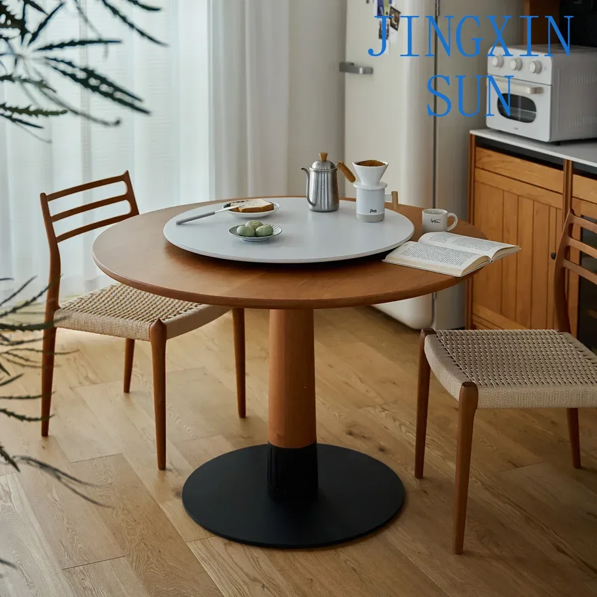 -Kitchen Furniture Set Wooden Rotatable Centre Table Multifunctional Dining Table