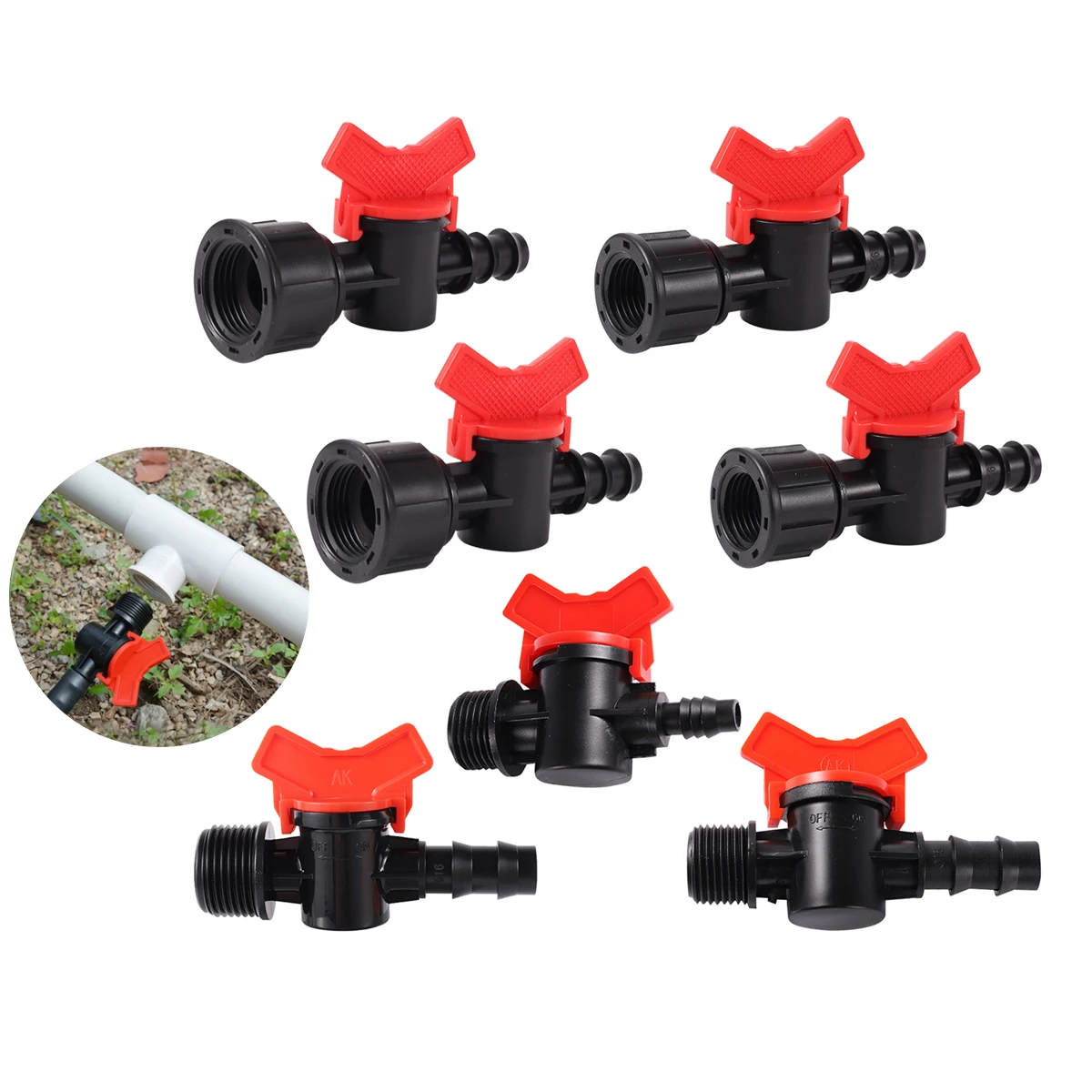 Mini Ball Valve 12/16/20mm PE Pipe 1/2'' 3/4'' Male/Female Thread Socket Valve Barb Switch Yard Irrigation PE Pipe Fittings 2Pcs