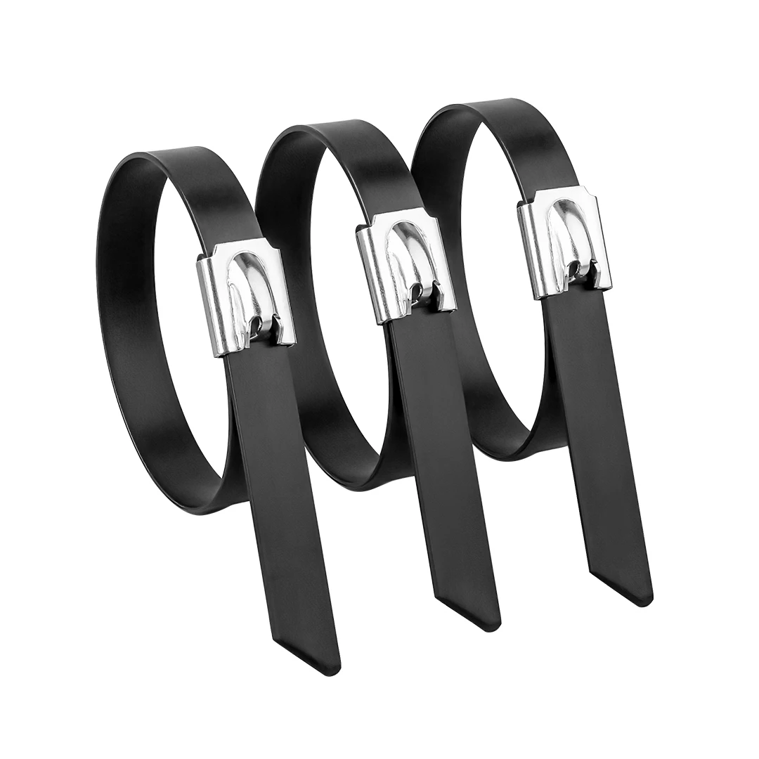 7.9mm Cable Ties Stainless Steel Metal Black Cable Ties Coated Locking Metal Zip-Exhaust Multifunctional Locking