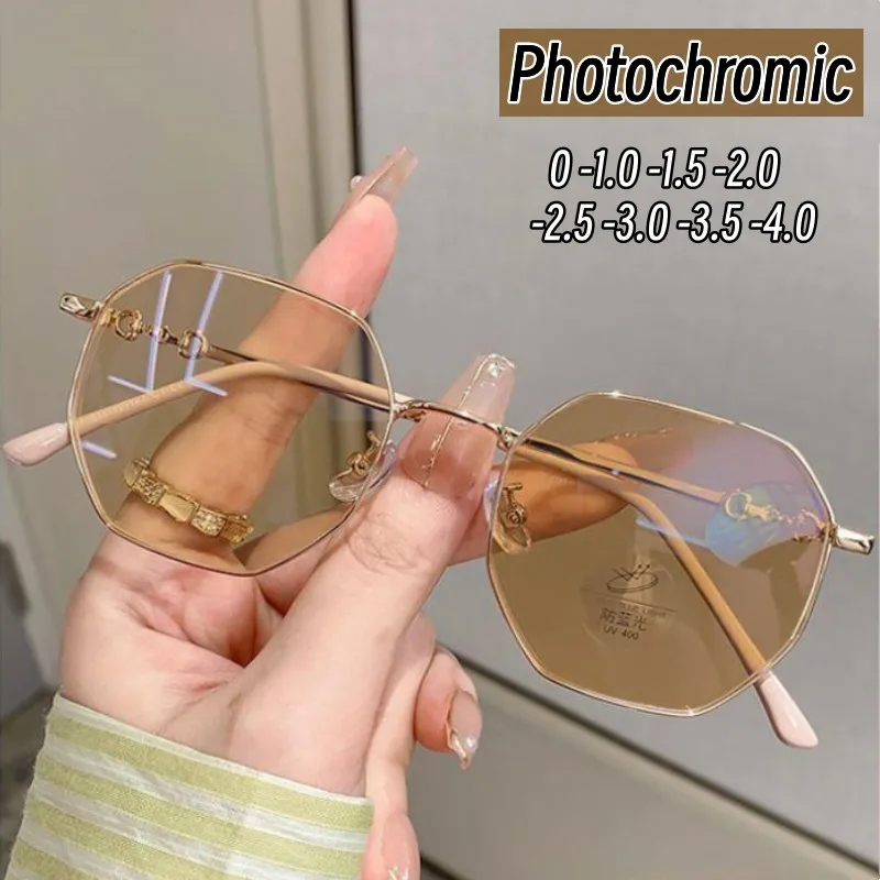 

Роскошные фотохромные очки для близорукости для женщин и мужчин, винтажные круглые очки с минусом диоптрий, готовые очки для близорукости по рецепту