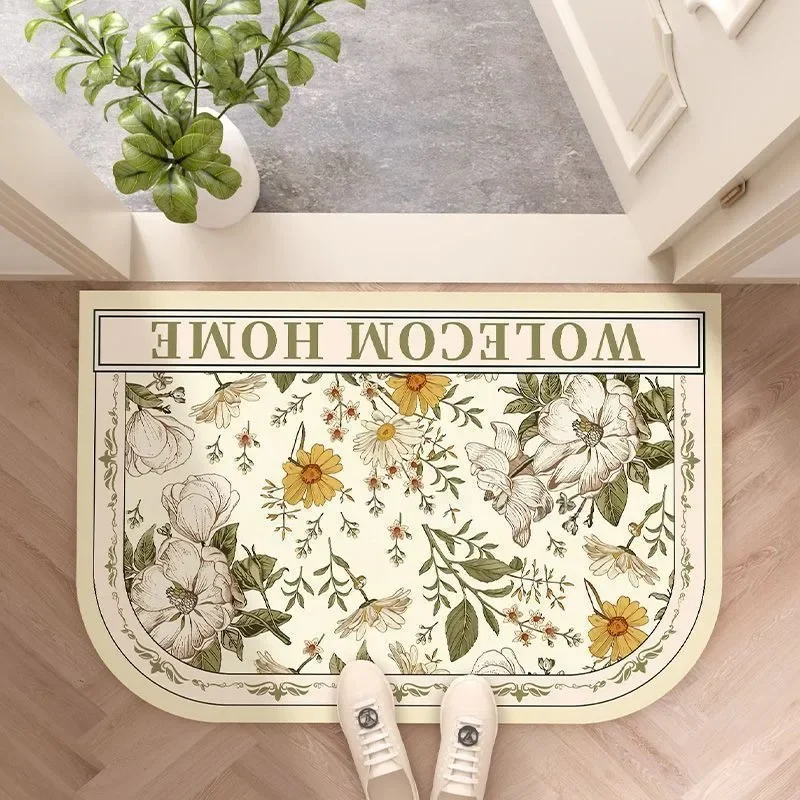 Pastoral flower bathroom floor mat Diatom mud absorbent mat Non-slip foot pad at the door of the bathroom Quick drying