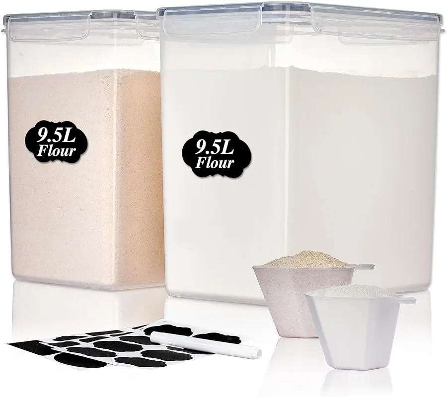 

9.5L 2 Pack Extra Large Flour Sugar Storage Containers for 25lbs flour, Airtight Kitchen Pantry Organization Canisters with Lids