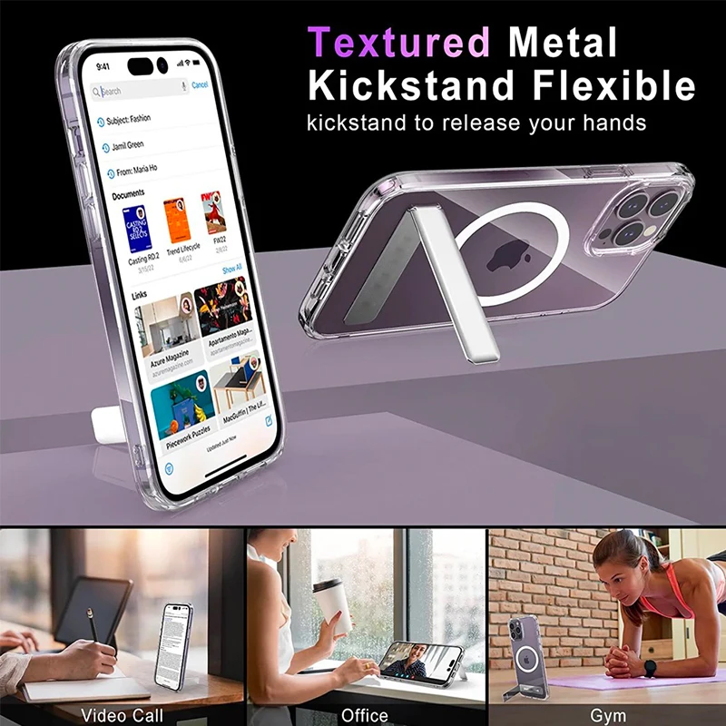 Magnetic Clear Phone Case for Magsafe with Kickstand for iPhone 14 Pro Max 13 12 11 Mini 15 Plus Shockproof Mobile Back Cover