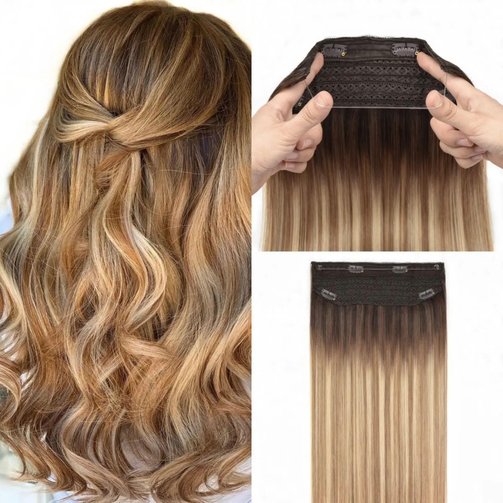 Fish Line Hair Extensions Human Hair One Piece | Ultra Thin Weft For A Natural Look Great For Thin Hair
