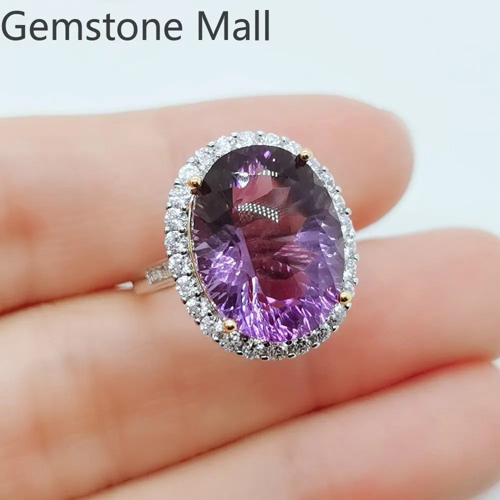 

10ct Natural Amethyst 925 Silver Ring 12mm*16mm VVS Grade Amethyst Ring for Party 3 Layer 18K Gold Plating Jewelry