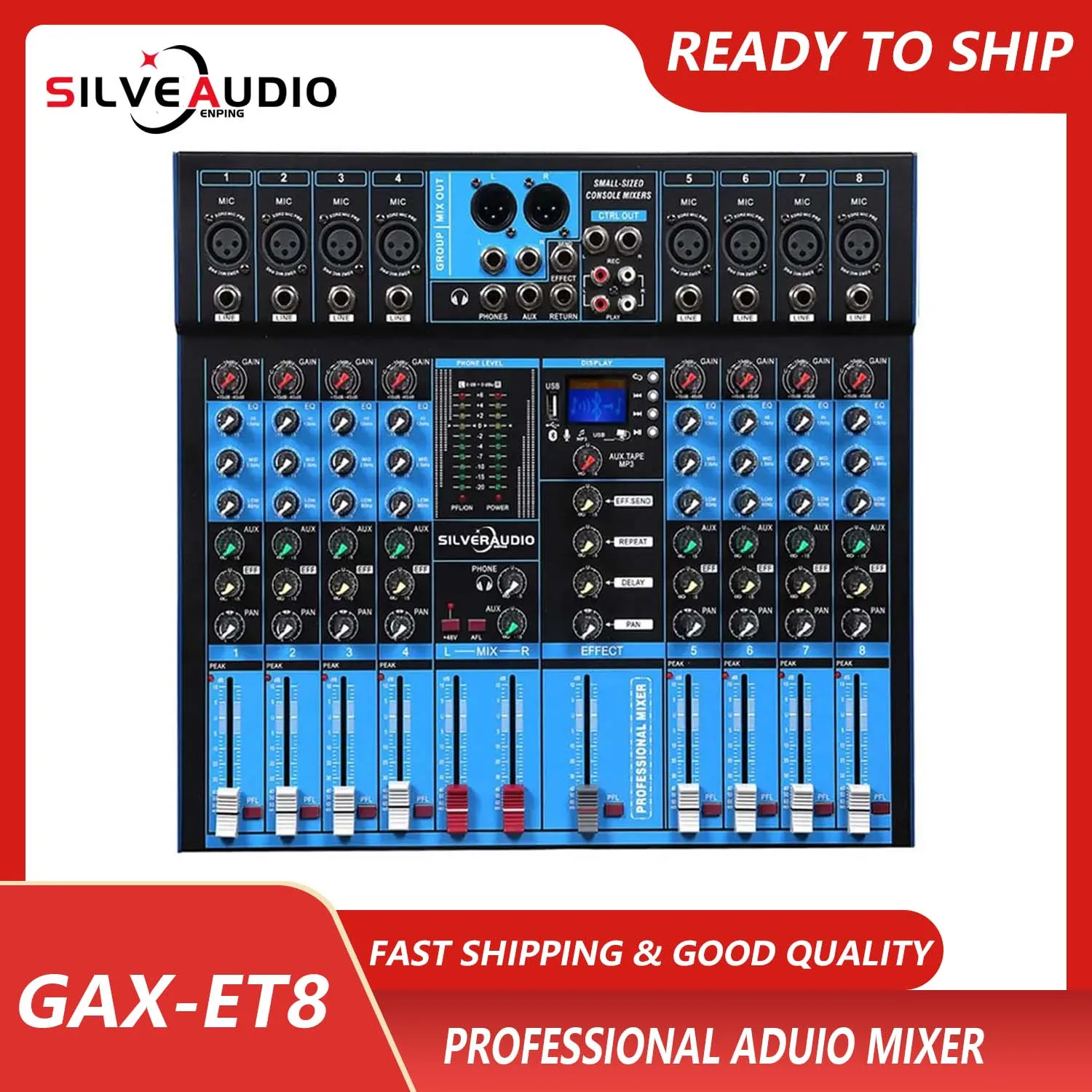 GAX-ET8 New Design 8-Channel Audio Mixer DJ Mixer With Blueteeth USB For Karaoke Stage KTV