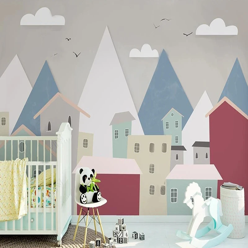 

Custom Mural Wallpaper Modern Nordic Cartoon Building House Peaks Children‘s Bedroom Fresco Creative Art Home Decor Papel Tapiz