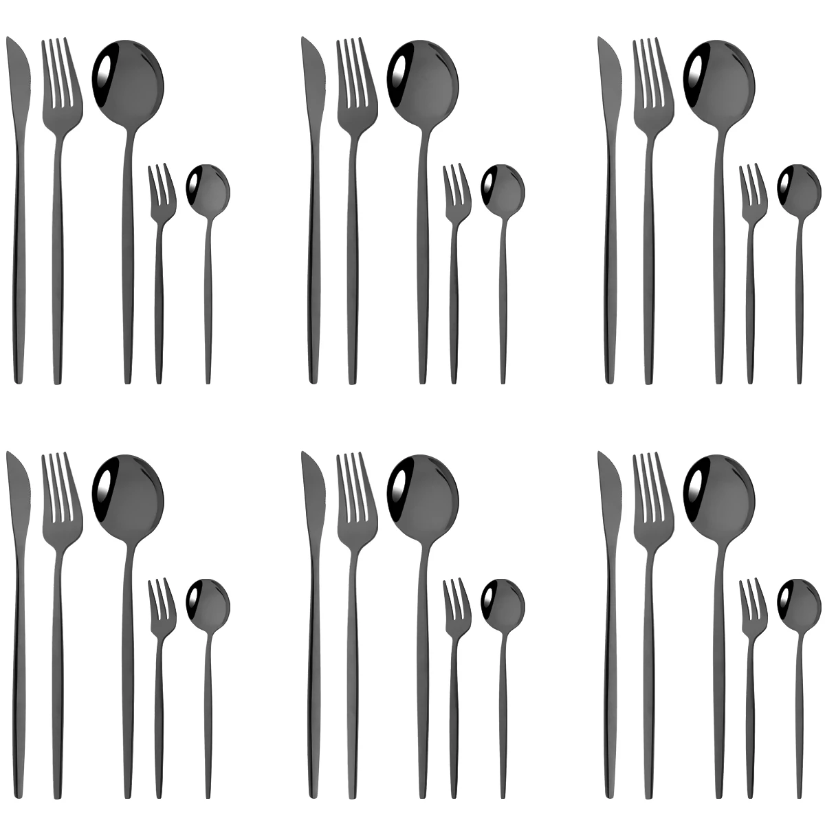 

30Pcs Black Dinnerware Set Stainless Steel Tableware Set Knives Cake Fork Coffee Spoons Cutlery Set Kitchen Flatware Silverware