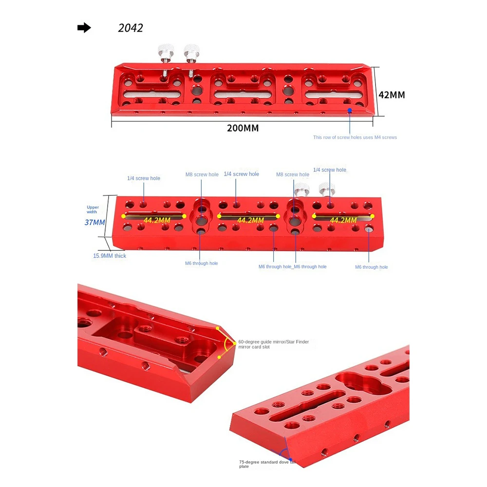 Angeleyes Telescope Mount Adapter 200/300mm Aluminium Dovetail Plate Camera Wide/Narrow Guide Scope Dove Red Tail Finder Plate