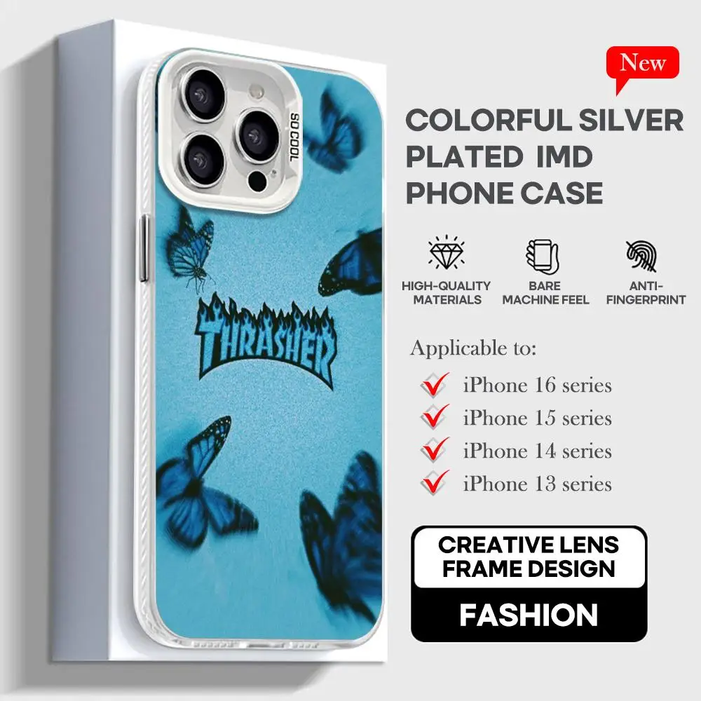 Luxury T-ThrasherS Phone Case White IMD Colorful Silver Suitable soft case for iPhone 16 15 14 13 12 11 XS Pro Max