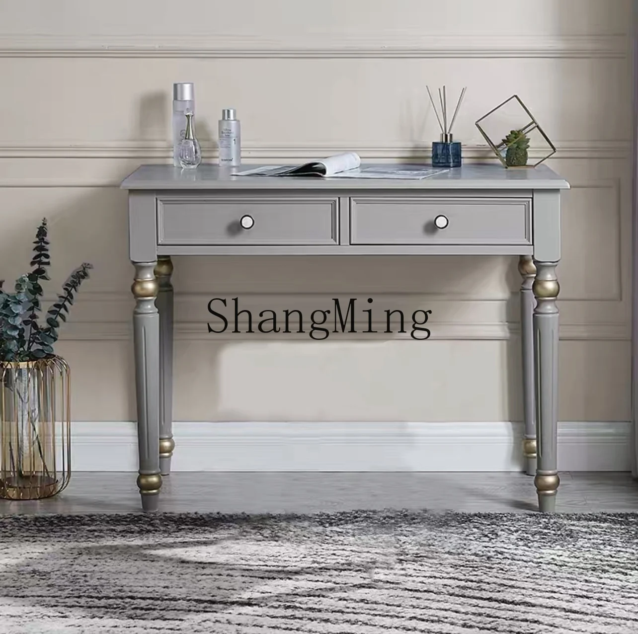 CL light luxury desk solid wood computer home bedroom retro gray small writing study table