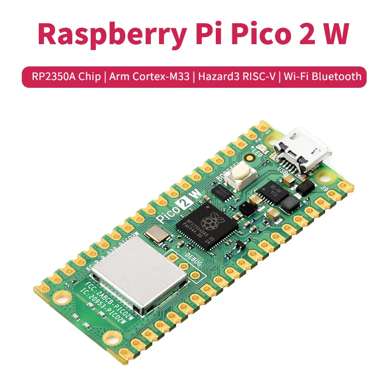 Chip microcontrolador Raspberry Pi Pico 2 W RP2350 Dual-Core Arm Cortex-M33 e Hazard3 RISC-V Suporte Wi-Fi 4 Bluetooth 5.2