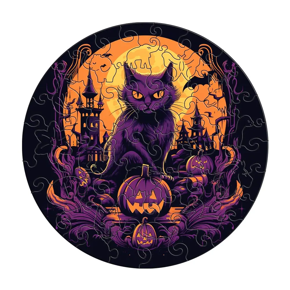 Halloween Pumpkin Cat Wooden Puzzle, Uniquely Irregular Animal Shape Puzzles Wooden Toys,Christmas Gift Home Decor