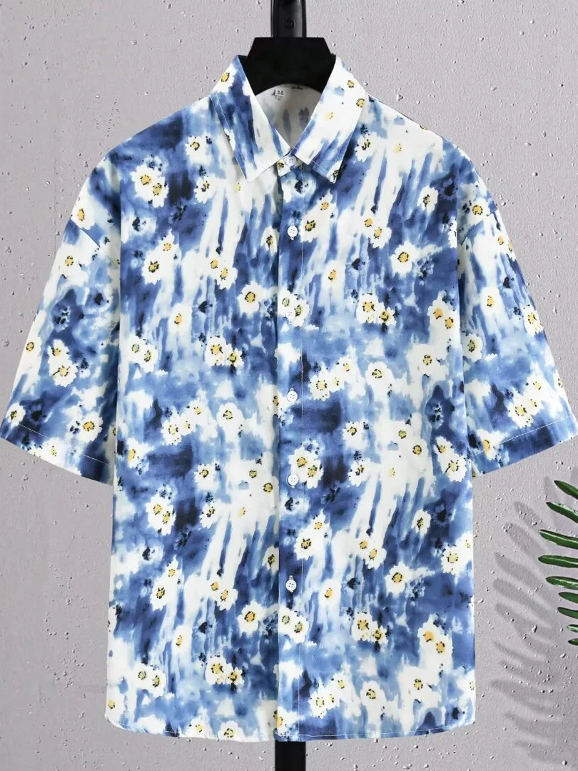 

Loose Men's Floral ort Sve irt Summer Hawaiian Hong Kong Sle Trendy Outerwear Casual Daily Wear Cool Feeling Thin Model