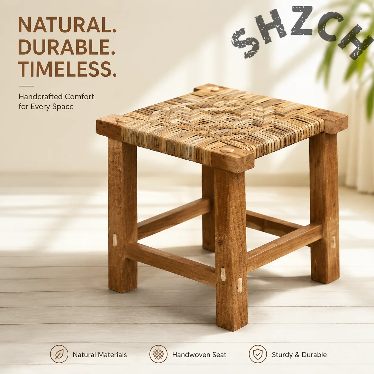Handmade Rattan Low Stool for Kids – Eco-Friendly, Simple Design for Shoe Changing and Home Use