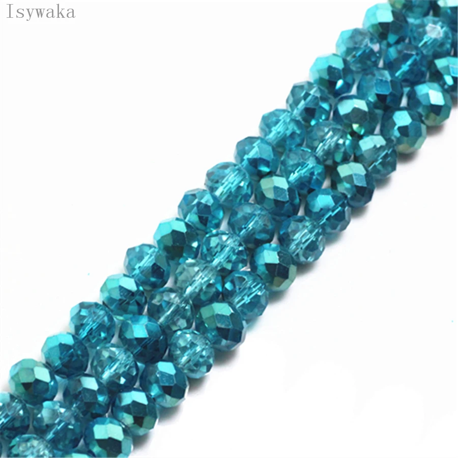 Isywaka Ran Lake Blue 2mm,3*4mm,4*6mm,6*8mm Austria Faceted Crystal Glass Beads Loose Spacer Round Beads For Jewelry Making