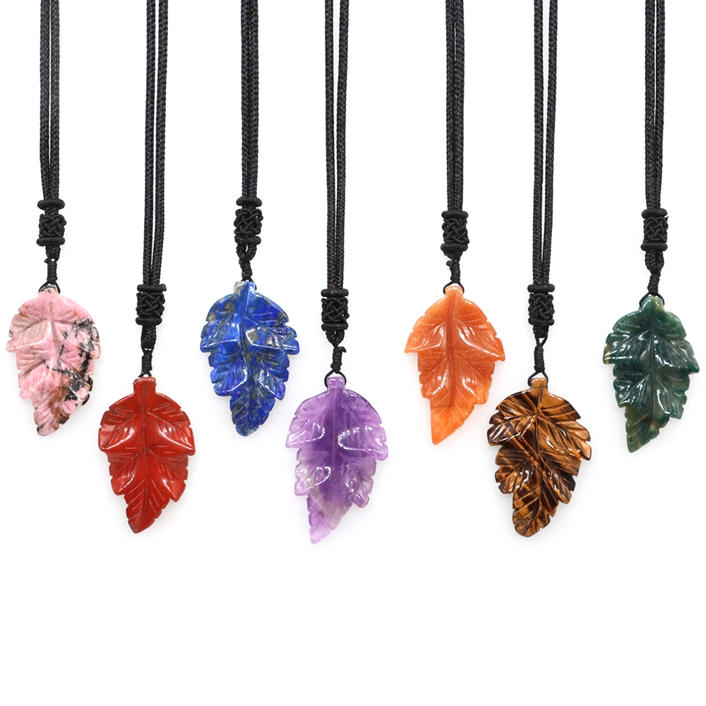 Natural Stone Leaf Shape Pendant Charms Jewelry For Women Quartz Crystal Necklace Luxury Birthday Wedding Handmade Jewelry Gifts