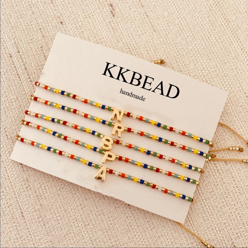 KKBEAD Alphabet Jewellery Initial A~Z Name Bracelet Jewelry for Women Boho Style Miyuki Rainbow Bracelets 2023 New Accessories