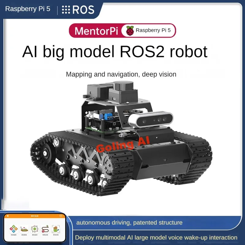 RC Tank met Diepte Camera Lidar ROS2 Codering Video Auto Voor Raspberry Pi 5 Ondersteuning ChatGPT AI Model SLAM Autonome Rijden Robot