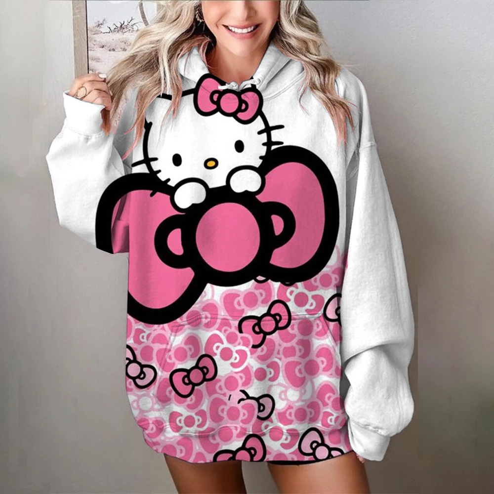 Woman Hello Kitty Hoodies For Men Cartoon Anime Printed Pullovers Loose Y2k Harajuku Hooded Sweatshirt Cute Lolita Hoodie