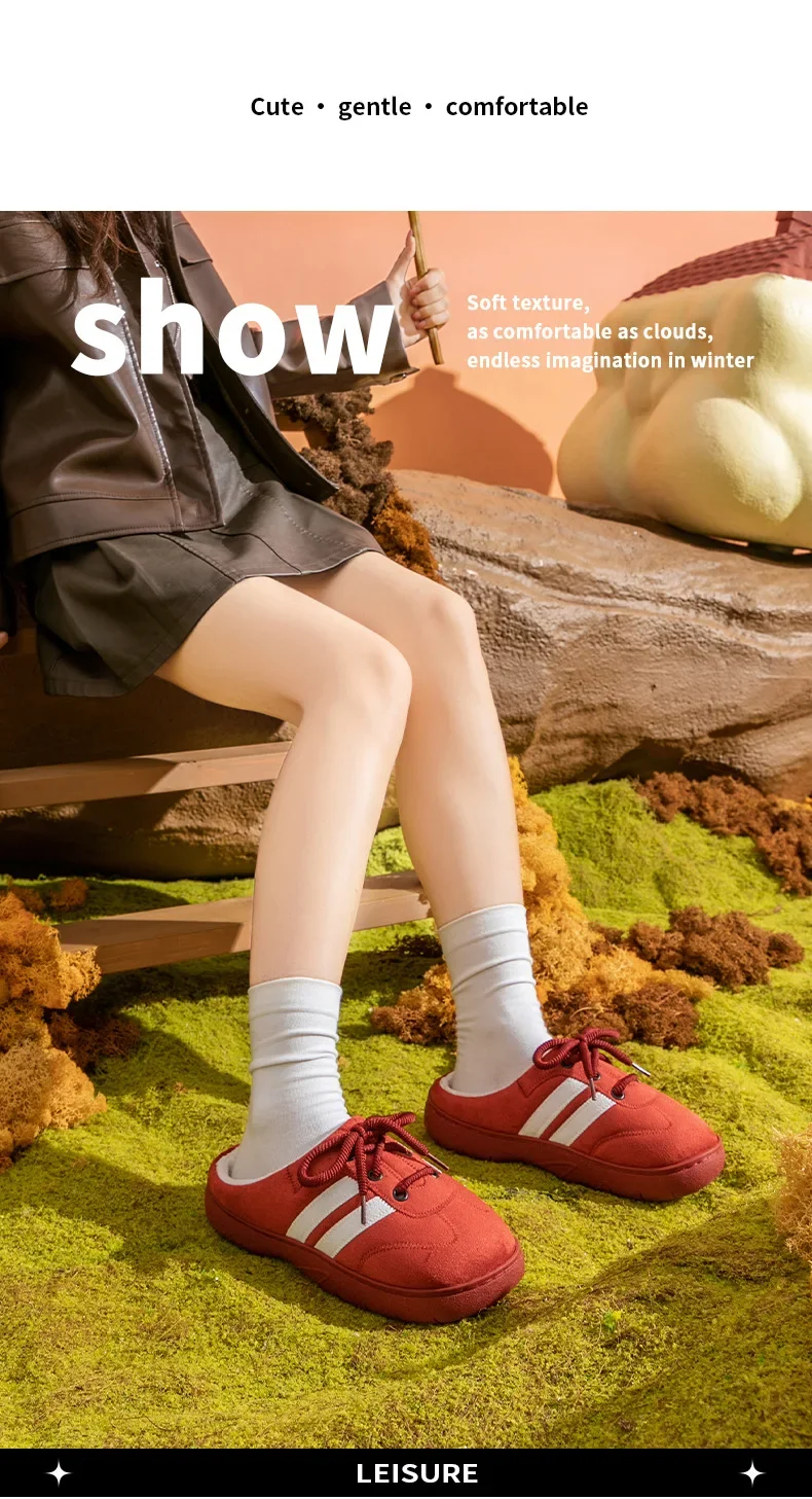 ZUOFU Damen Mode Rutschfeste Plüsch-Baumwoll-Hausschuhe, Herbst Winter Warme Fleece-Gefütterte Indoor Outdoor Hausschuhe – Detail 6