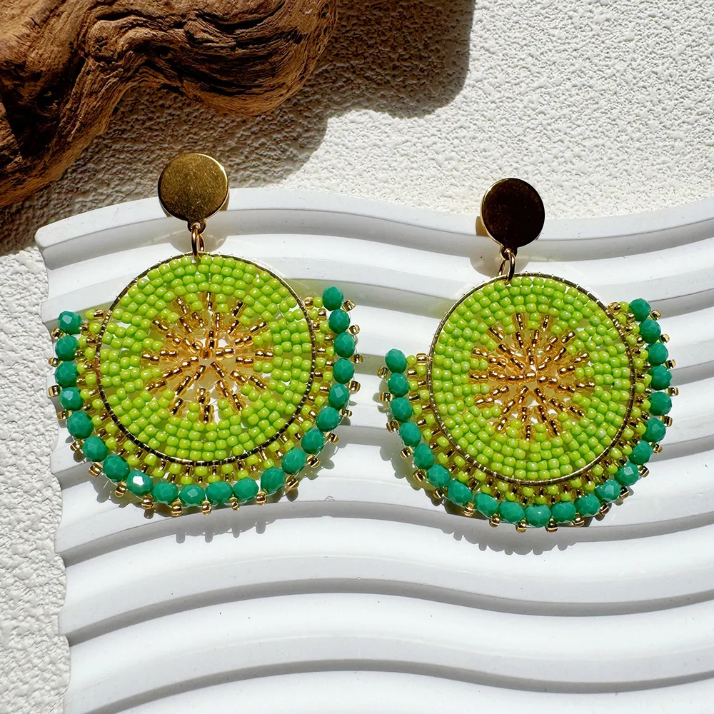 

Rice bead earrings Crystal Creativity Circle Bohemia Hand weaving Alloy Female Fashion Simple Beaded earrings