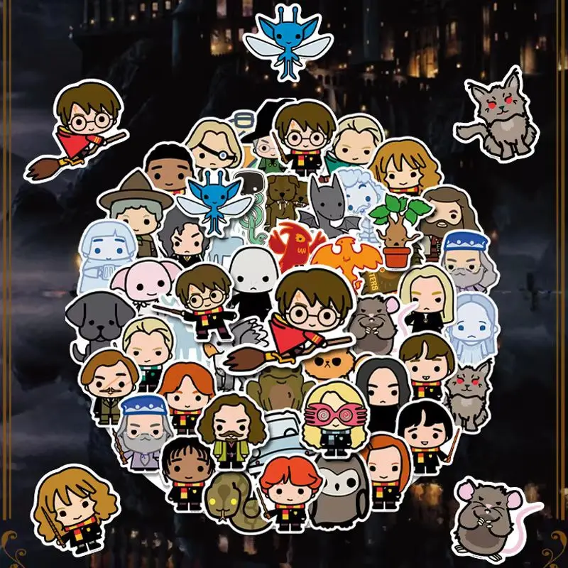 50pcs Harryed Potter Stickers Kawaii Anime Waterproof Sticker For Laptop Phone Suitcase Scrapbook Party Decor Children Toy Gifts