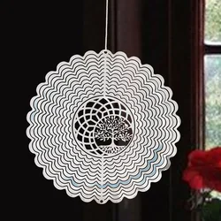 3D Tree of Life Rotating Wind Spinner Stainless Steel Mandala Wind Chimes Meditation Hanging Pendant for Yard Garden Decor