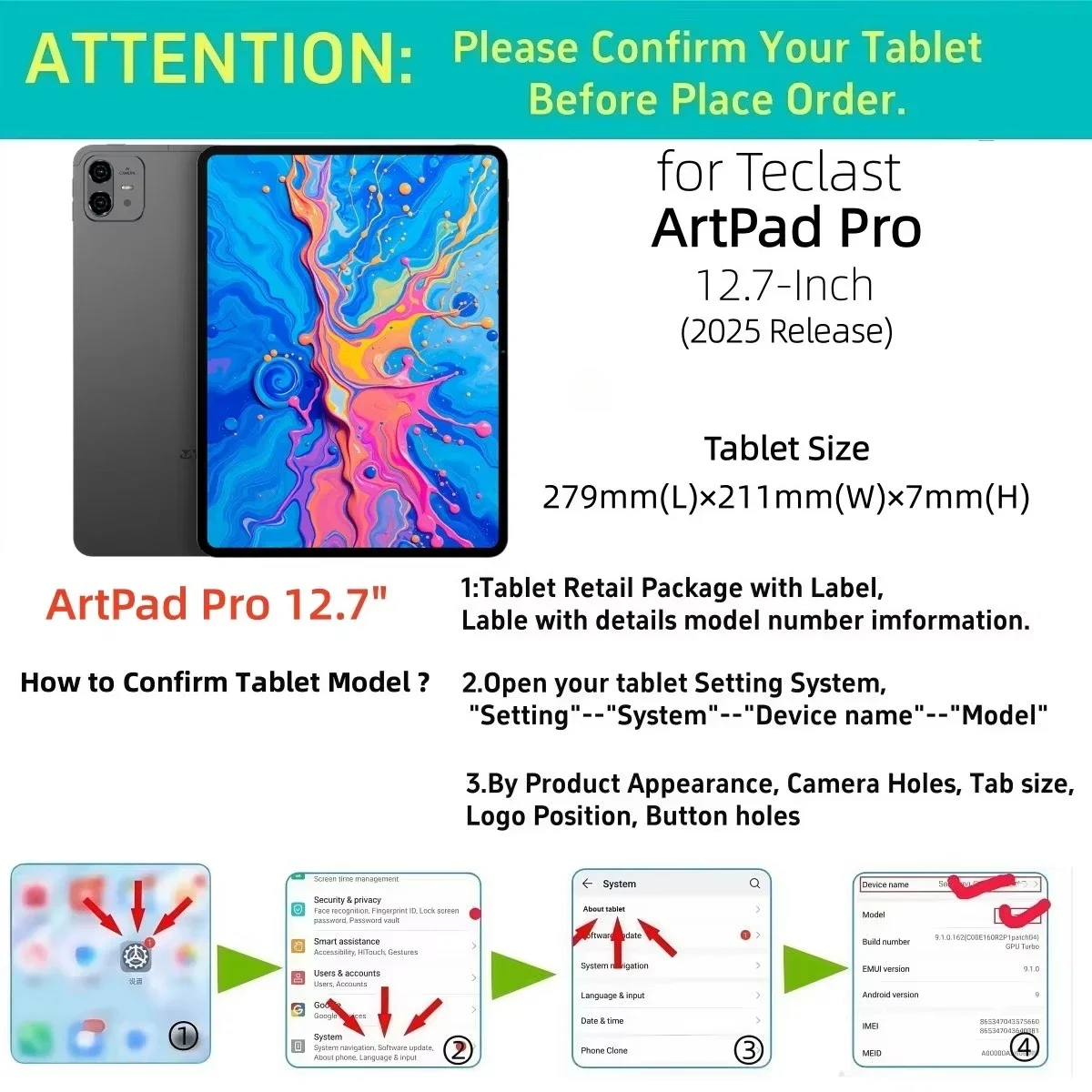 PU Leather Tablet Cover for Teclast ArtPad Pro 12.7