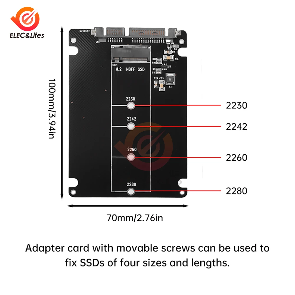 M.2 SATA Adapter Raiser M2 to SATA Adapter M.2 to SATA Adapter M.2 NGFF Converter 2.5" SATA3 Card B Key for 2230-2280 M2 SSD