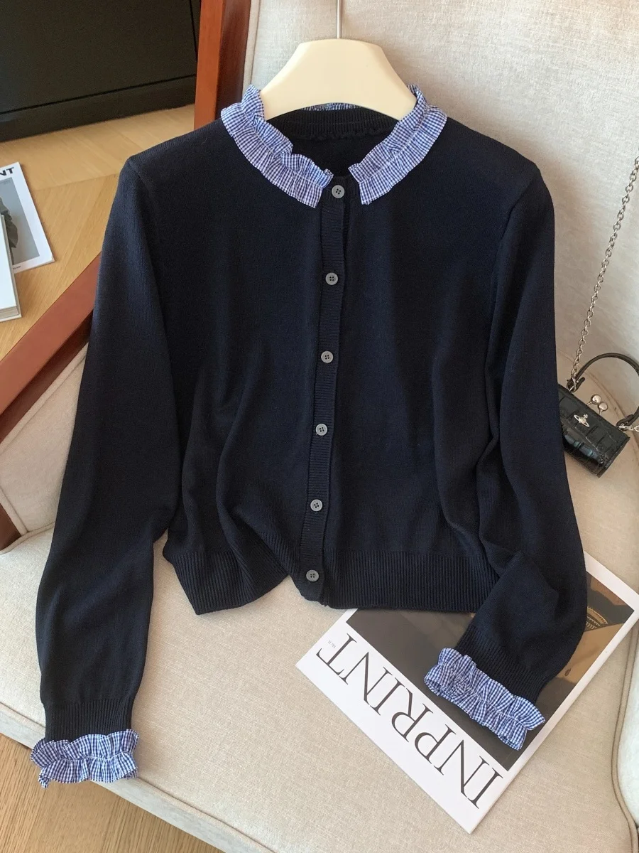 

Кобальтово-синий шерстяной вязаный кардиган для женщин, осенне-зимний, с длинными рукавами, из мягкого хлопка, в университетском стиле