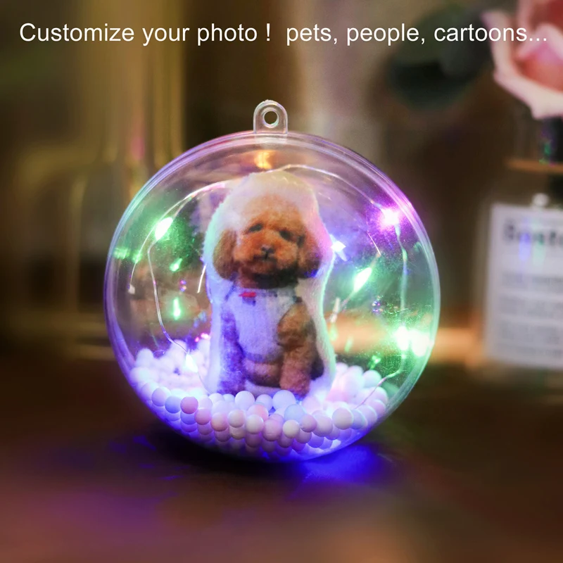 Custom Cat Replica Dog Plush Pet Commemorative Gift Colorful Luminous Doll Crystal Ball Couple Gift Christmas Tree Hanging