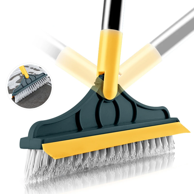 2pcs Floor Scrub Brush 2 In 1 Cleaning Brush Long Handle Removable Wiper Magic Broom Brush Squeegee Tile Kitchen Cleaning Tools