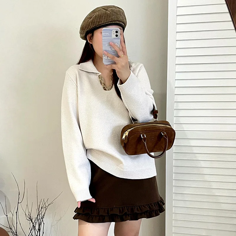 

Женский повседневный свитер больших размеров с круглым вырезом, зима 2025, свободный крой, универсальный трикотаж, милый стиль, полиэстер, длинный рукав