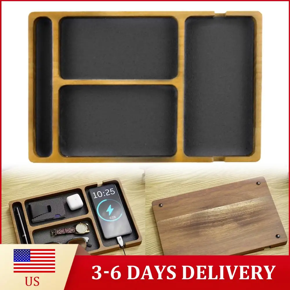 

Органайзер для прикроватной тумбочки для мужчин и женщин с кожаной вставкой, поднос для хранения телефона, часов, кошелька, ключей, украшений