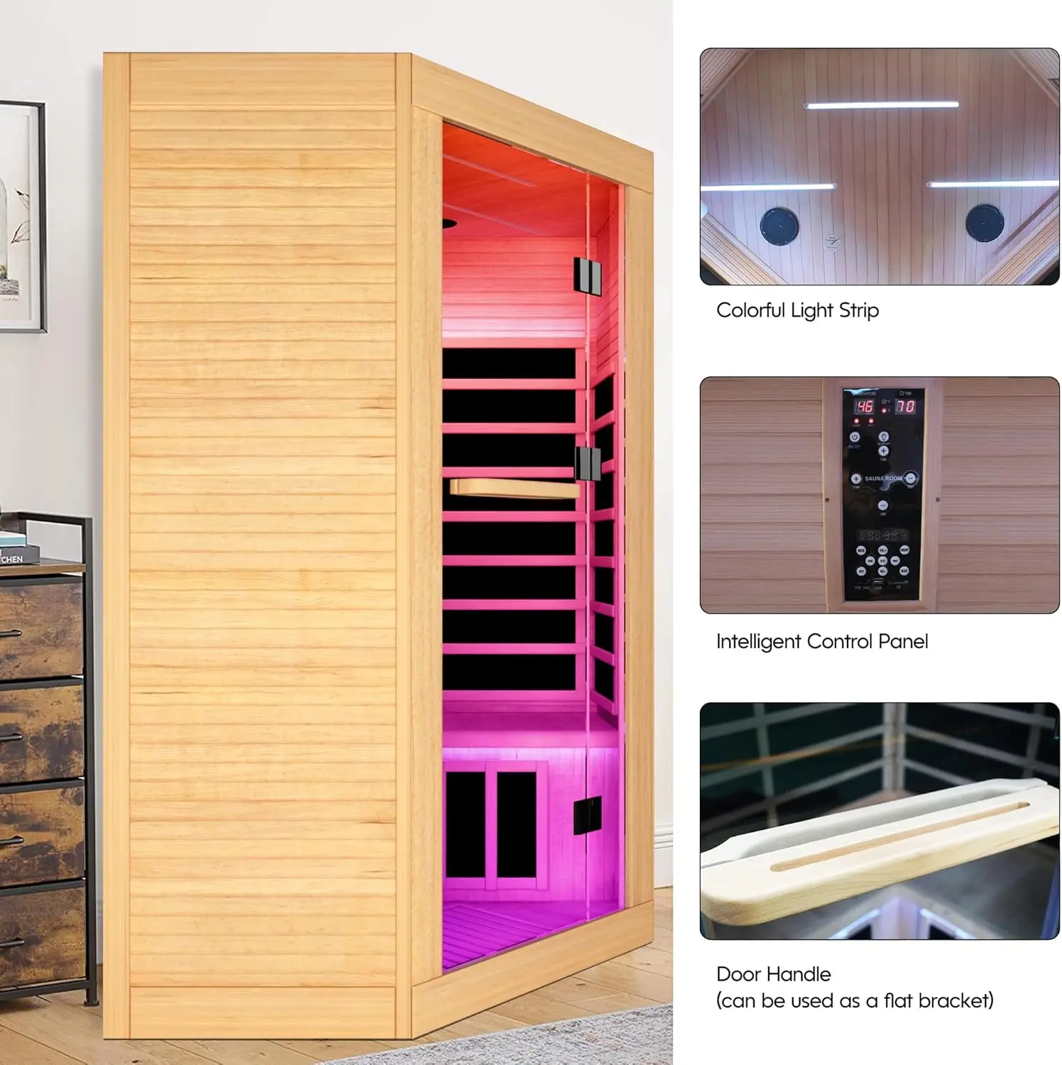 Ver Infrarood Sauna 2-3 Persoons Thuis Sauna Met Beste Rood Licht Therapie Voor Lichaam Indoor Sauna Zelfzorg Thuis Spa Kamer Okoume