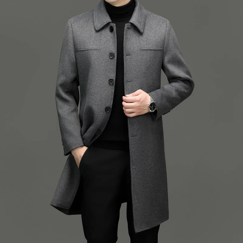 Old Money Style Men Cashmere Overcoat Black Navy Gray Wool Blend Coat Gentlemen Timeless Grament Winter Autumn Menswear