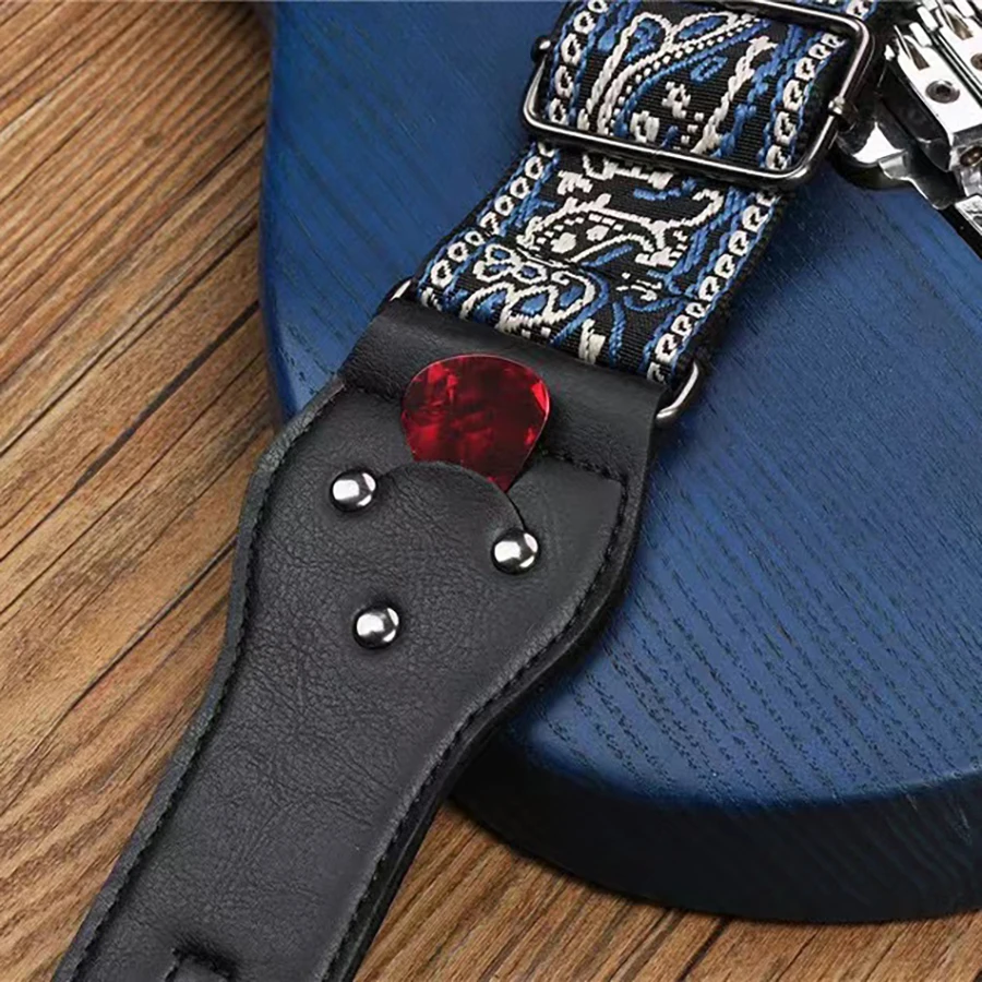 Guitar Strap for Acoustic Electric Bass Guitars Ukuleles Jacquard Weave Embroidered Adjustable with Lock Pick Button Neck Strap