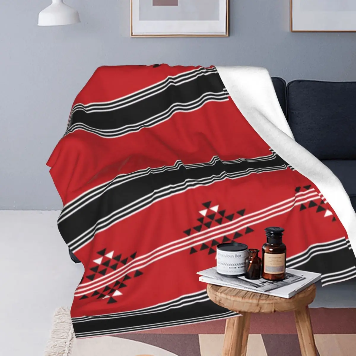 Throw Blanket Sadu Fabric Geometric Pattern Micro Fleece Blanket Four Sizes Retro Portable For Camping AntiPilling Blanket