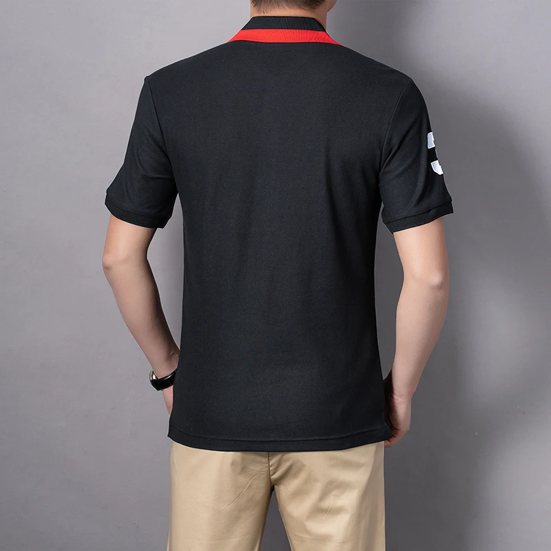 Herren Poloshirt USA Chicago Kurzarm Royal Freizeit Sport Party Baumwolle Bestickt Mit Schlitz Kontrastfarbe Original – Detail 7