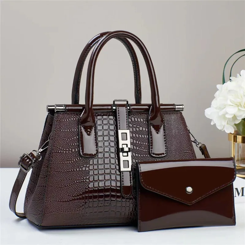 Luxury Brand Designer Women'S Handbag Fashionable New Crocodile Pattern Shoulder Bag Bright Leather Large Capacity Crossbody Bag