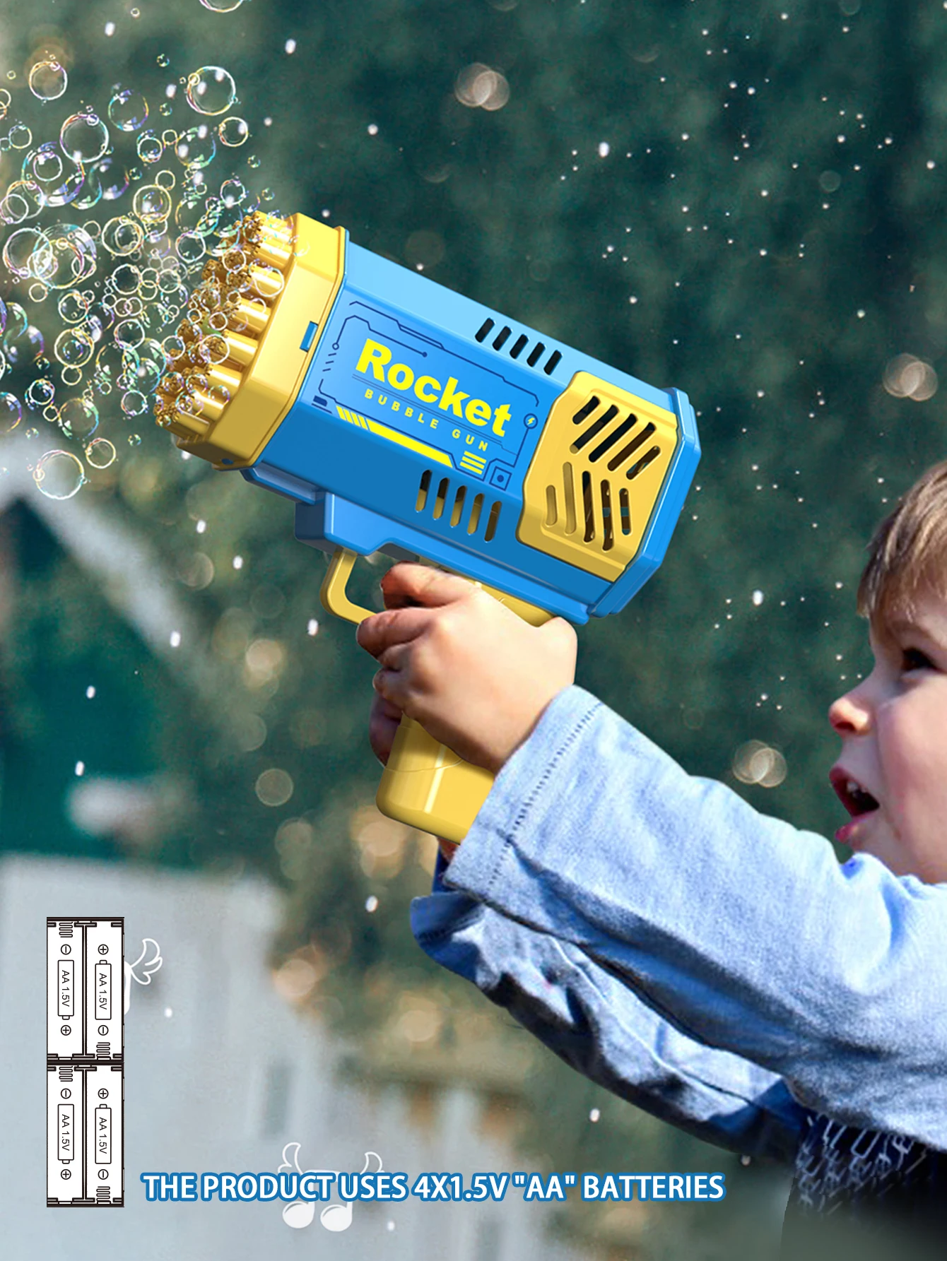 مسدس فقاعات مسحوق سحري ذو 40 فتحة، مسدس فقاعات أوتوماتيكي للأطفال جاتلينج، أضواء ملونة لامعة في الليل #2