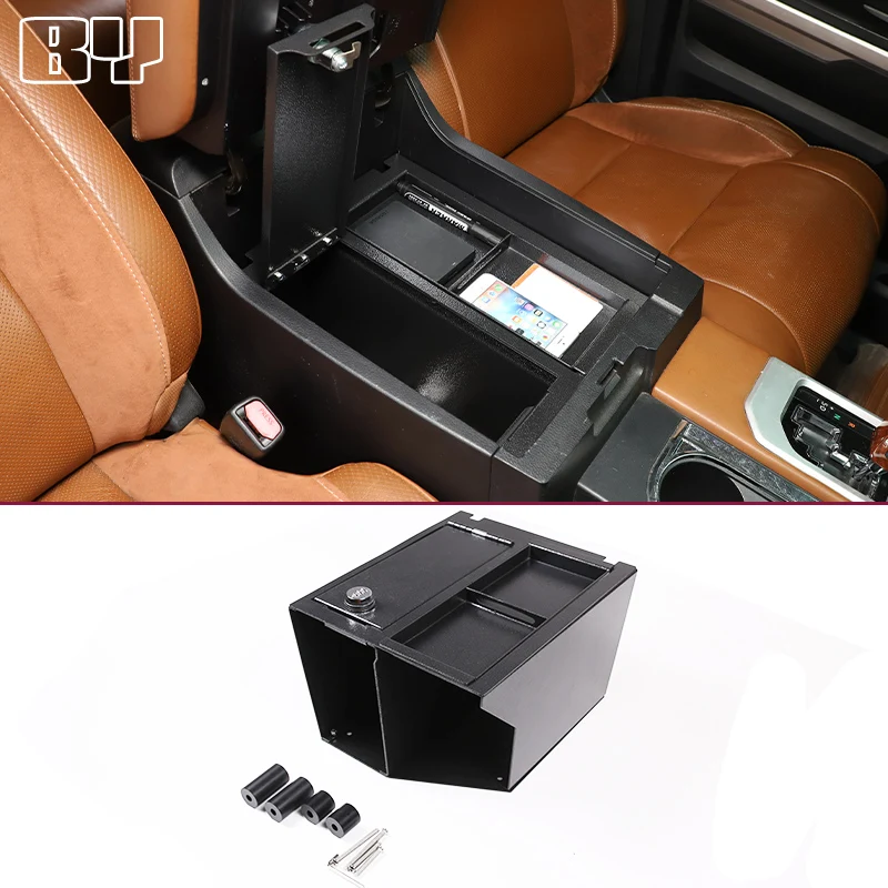 

Car Armrest Box Safe Combination Lock Storage Box For Toyota Tundra 2014-2021 Carbon Steel Car Interior Accessories