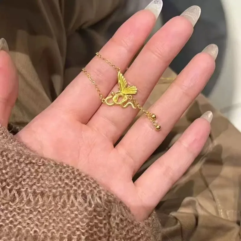 

Unique, retro and simple collarbone chain, Chinese-style ancient snake tassel butterfly titanium steel necklace