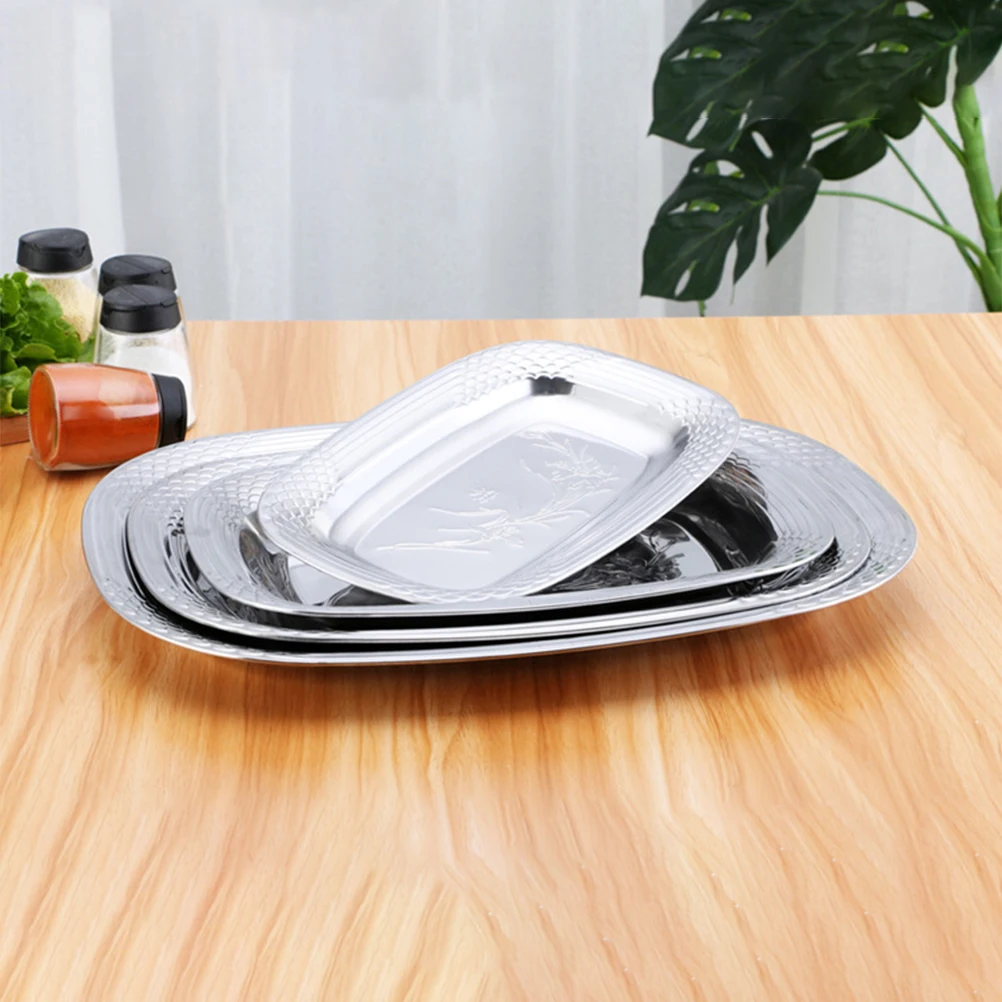 

Premium Stainless Steel Food Serving Plate Buffet Dish Snacks Cakes Salads Candy Chocolate Multi Purpose Cookie Fruit Tray Bbq