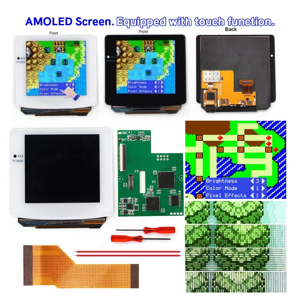 Hispeedido Touch Version Laminated AMOLED OLED Screen For GBC Drop in Build in OSD RETRO PIXEL Screen Easy Install For GBC