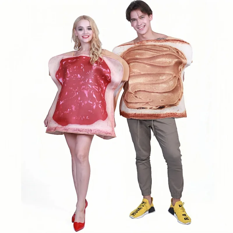 

Couple Funny Peanut Butter and Jelly Cosplay Costume Food Clothing Hat Adult Halloween Party Dress up Stage Performance Outfits